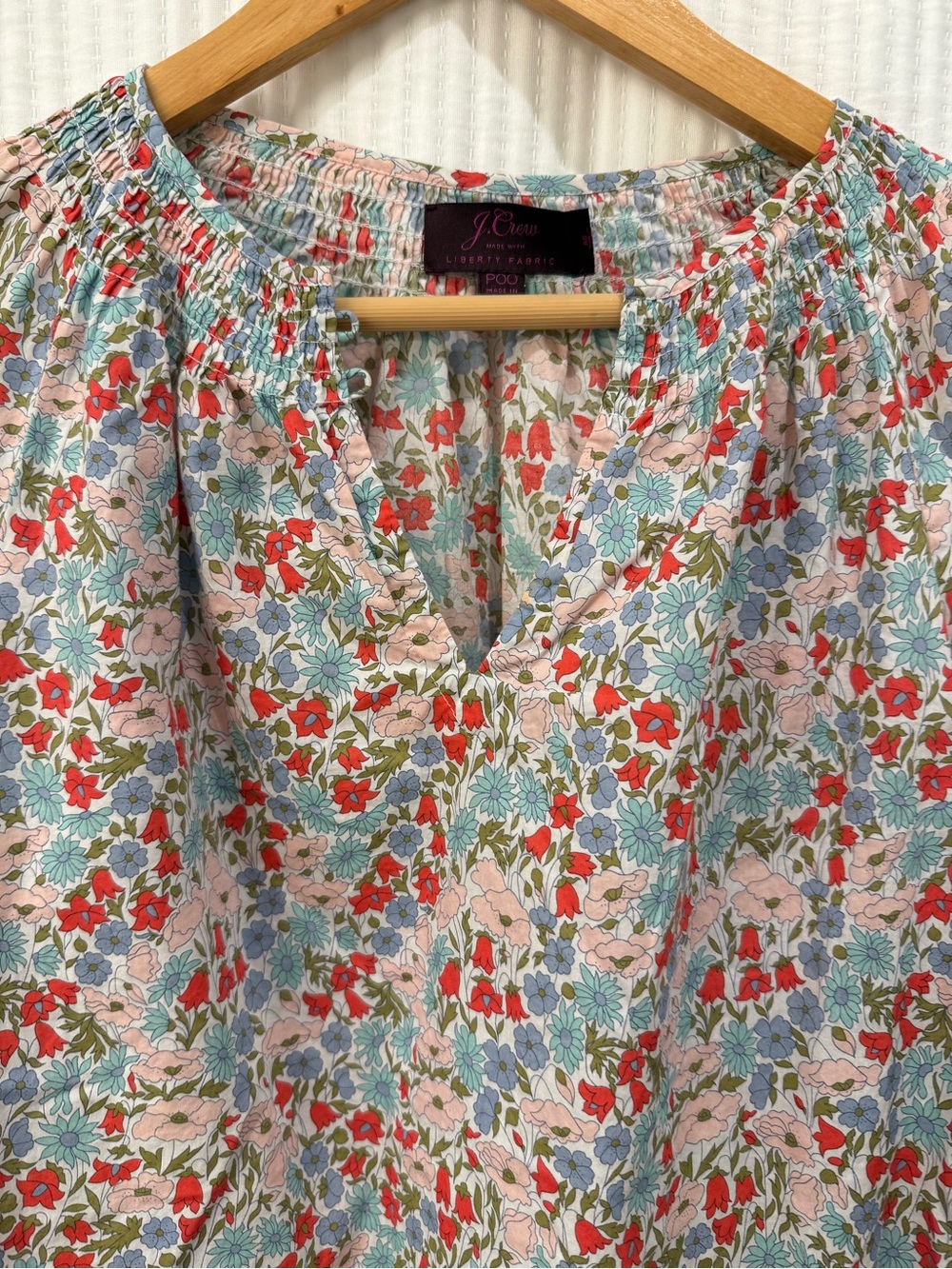 J Crew Floral Smocked Neck Long Sleeve Top - Multi, Size 0P - Picture 4 of 5